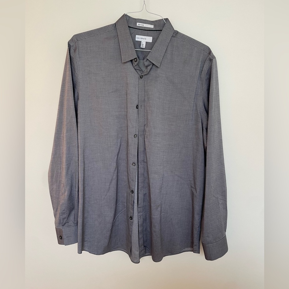 Calibrate xl Men's Gray Micro-Pattern Dress Shirt button down